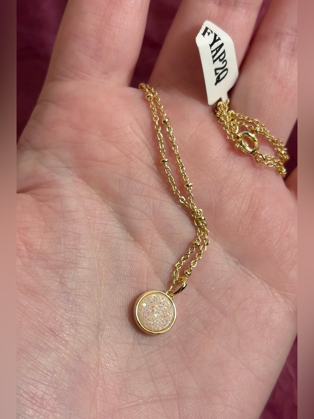 Charmed Aroma-14k Gold Plated Necklace W/Sparkly Rose Gold Coloured Pendant-NWT